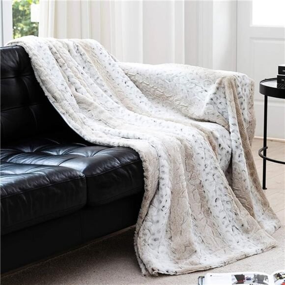 Embossed Faux Fur Throw Blanket - Ultra Soft Fuzzy Blanket, 50" x 60"